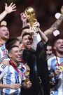 Lionel Messi of Argentina lifts the World Cup trophy on December 18, 2022.