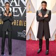 Letitia Wright at the "Black Panther 2: Wakanda Forever" premiere in Los Angeles on October 26 and Chadwick Boseman in 2018.Axelle/Bauer-Griffin/FilmMagic, Kevin Mazur/WireImage