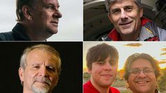 Les 5 passagers du Titan : (de gauche à droite et de haut en bas) : Hamish Harding, Stockton Rush, Paul-Henri Nargeolet, Suleman Dawood et son père Shahzada Dawood