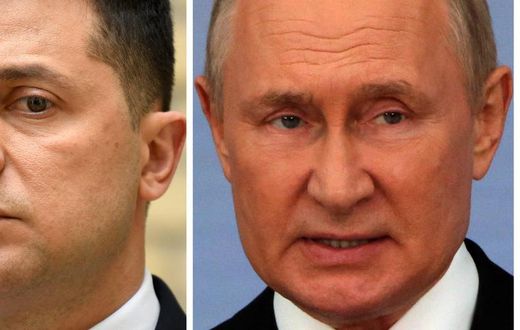 Ukrainian President Volodymyr Zelenskyy; Russian President Vladimir Putin.BERTRAND GUAY/AFP via Getty Images; Contributor/Getty Images