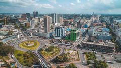 Vue aérienne du quartier d’affaires du Plateau, à Abidjan