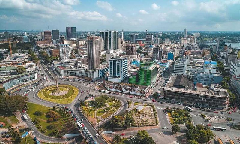 Vue aérienne du quartier d’affaires du Plateau, à Abidjan