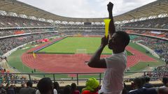 Inauguration, le 3 octobre 2020, du stade olympique d’Ebimpé, non loin d’Abidjan, construit en vue de la Coupe d’Afrique des nations de 2023, en Côte d’Ivoire