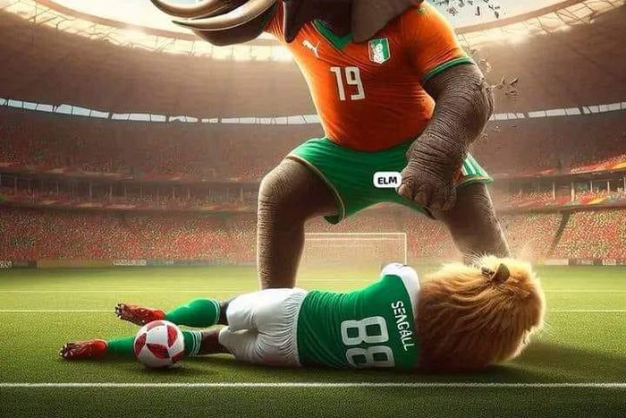 L'Éléphant qui donne un coup de marteau au Lion