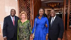 De la gauche vers la droite : Laurent Gbagbo, Dominique Ouattara, Nady Bamba, Alassane Ouattara