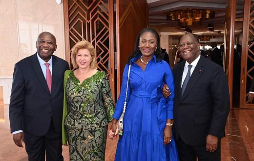De la gauche vers la droite : Laurent Gbagbo, Dominique Ouattara, Nady Bamba, Alassane Ouattara