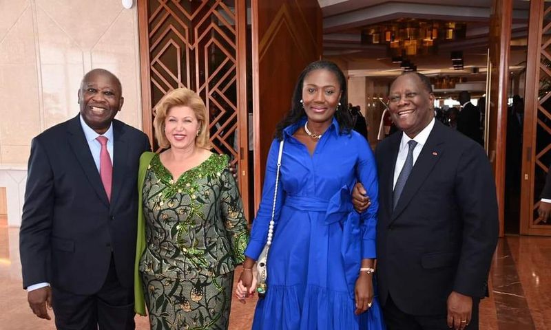 De la gauche vers la droite : Laurent Gbagbo, Dominique Ouattara, Nady Bamba, Alassane Ouattara