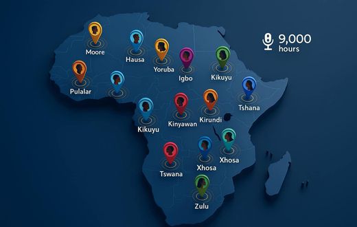 arte de l'Afrique avec des marqueurs indiquant diverses langues et ethnies africaines/Tous droits réservés