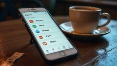 Smartphone avec des icônes de paiement Djamo, Wave, Orange, Push, MTN, MOOV