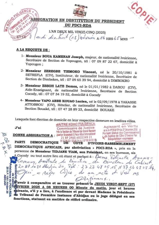 Crise au PDCI-RDA : Tidjane Thiam visé par une procédure en destitution