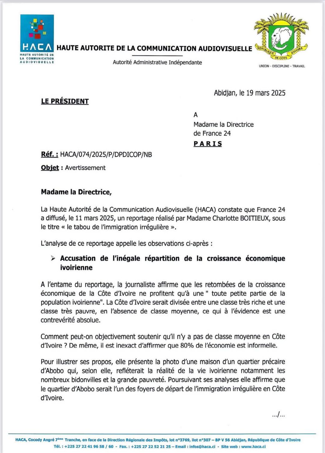 Communiqué HACA