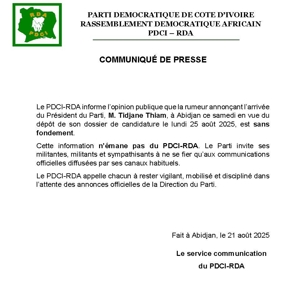 Le PDCI-RDA dément les rumeurs sur une éventuelle candidature de Tidjane Thiam