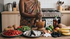 Une jeune femme qui cuisine