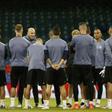 Real Madrid's head coach Zinedine Zidane (C) leads a training session at The Principality Stadium in Cardiff, in June 2017