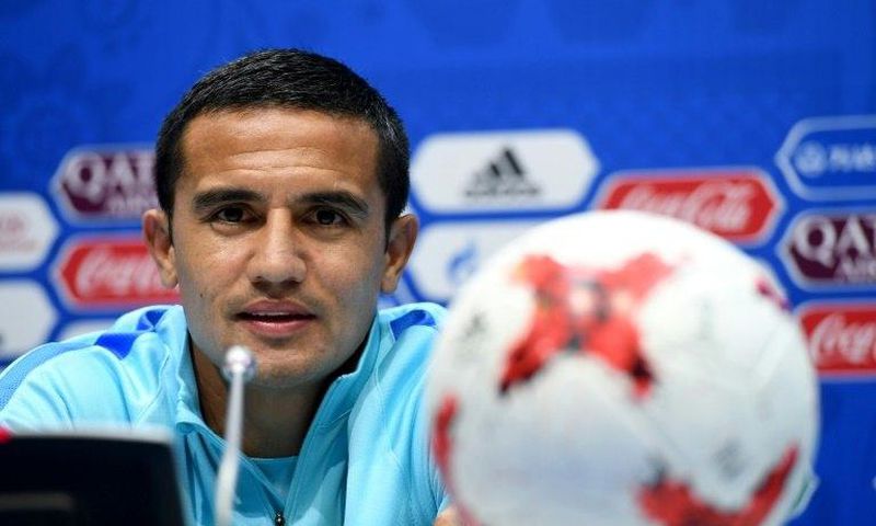 Australia's forward Tim Cahill attends a press conference during the Russia 2017 Confederations Cup football tournament in Sochi on June 18, 2017
