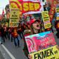Protesters march in a demonstration against the Turkish government's economic policies in Istanbul