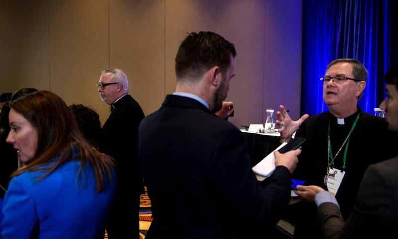 Burlington Bishop Christopher Coyne (L) and Indiana Bishop Timothy Doherty, chair of the committee for the Protection of Children and Young People, at the US Conference of Catholic Bishops, which took place amid fallout from the pedophile priests scand...