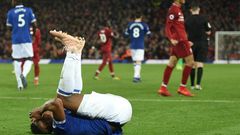 Liverpool celebrate their late win against Everton at Anfield