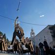 Palestinian bagpipers perform on Manger Square in Bethlehem, in the occupied West Bank, on December 24, 2018