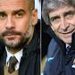 Pep Guardiola (left) is preparing to go head to head with Manuel Pellegrini, his predecessor at Manchester City