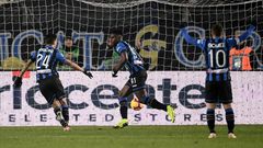Atalanta's Colombian forward Duvan Zapata (C) scored after just 57 seconds in Bergamo.
