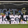 Atalanta's Colombian forward Duvan Zapata (C) scored after just 57 seconds in Bergamo.