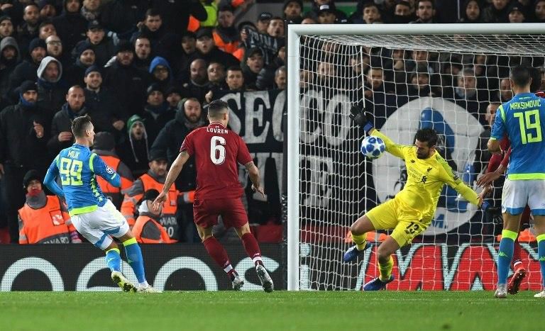 Liverpool goalkeeper Alisson made a crucial save from Napoli's Arkadiusz Milik