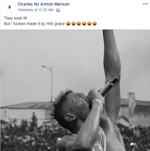 Shatta Wale's Facebook post