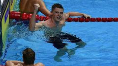 Great Britain's Adam Peaty clocked a new championships record of 57.47 seconds in the men's 100m breaststroke final on July 24, 2017