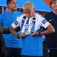 Pachuca's new footballer, Japanese Keisuke Honda, puts his new jersey on next to the team's president Jesus Martinez, during his official presentation, at the Football University on the outskirts of Pachuca, Hidalgo State, Mexico, on July 18, 2017