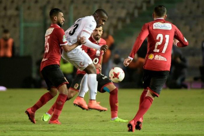 Congolese Kabongo Kasongo (C) scored twice for Zamalek of Egypt in a 7-0 CAF Confederation Cup rout of ASCOT from Chad