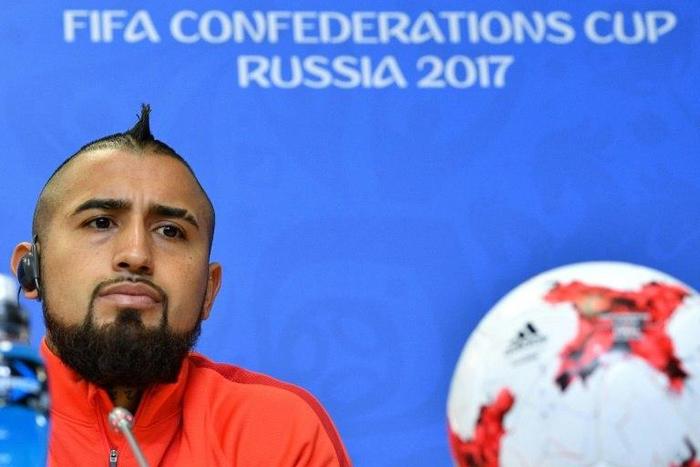 Chile's Arturo Vidal delivers a press conference at Krestovsky Stadium in Saint Petersburg, on July 1, 2017