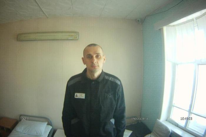 Ukrainian filmmaker Oleg Sentsov, seen in a handout photo at the "White Bear" Arctic prison colony, where he has been held since October 2017