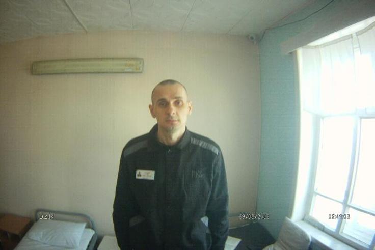 Ukrainian filmmaker Oleg Sentsov, seen in a handout photo at the "White Bear" Arctic prison colony, where he has been held since October 2017