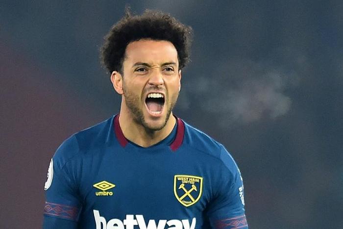 Brazilian midfielder Felipe Anderson celebrates after scoring West Ham's first goal in their 2-1 win away to Southampton on Thursday