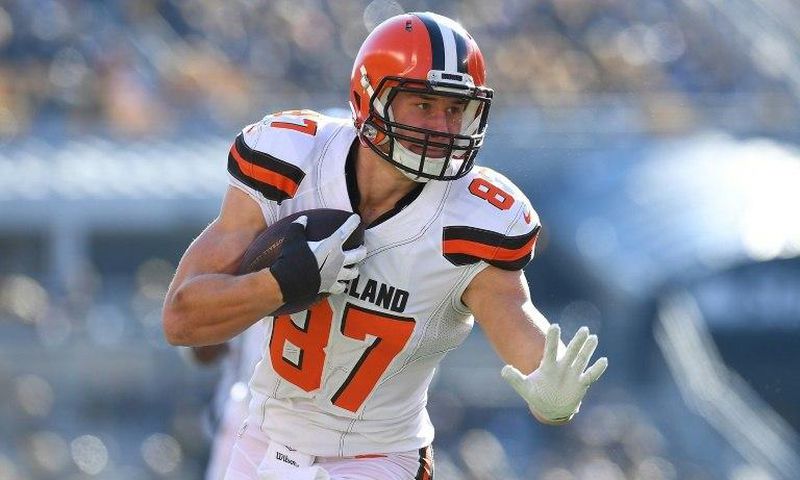 Seth DeValve, pictured in January 2017, joined around a dozen Browns players in taking a knee to pray during the playing of the US national anthem