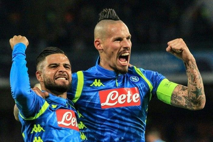 Napoli's record all-time scorer Marek Hamsik (R) got his first goal this season.