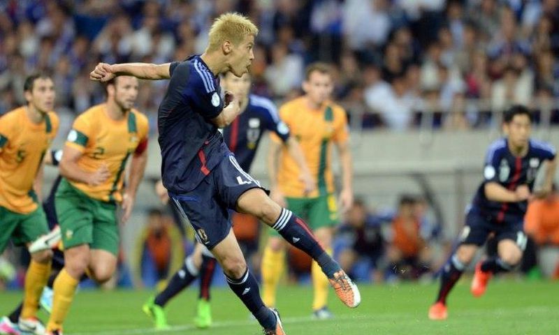 Japan's Keisuke Honda scores the penalty against Australia in Saitama that took Japan to the 2014 World Cup. Now he's out to do it again on Thursday