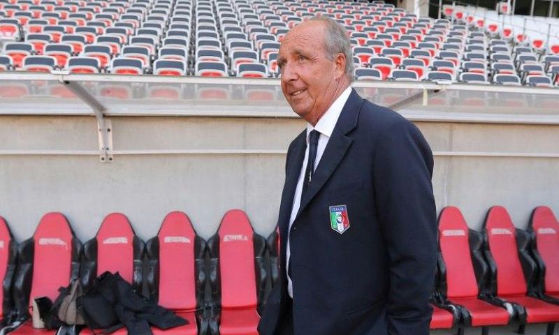 Italy's coach Giampiero Ventura on stand on the edge of the pitch on the eve of the friendly football match Italy vs Uruguay, in Nice, on June 6, 2017