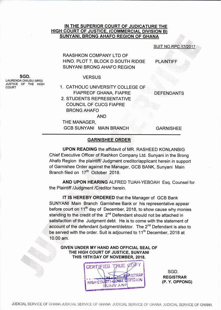 Catholic University SRC account frozen over GH¢140k debt