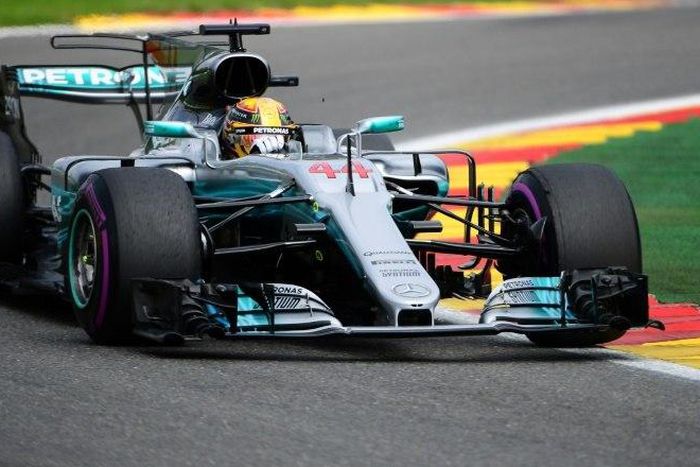 Mercedes' British driver Lewis Hamilton drives during the Belgian Formula One Grand Prix at the Spa-Francorchamps circuit in Spa on August 27, 2017
