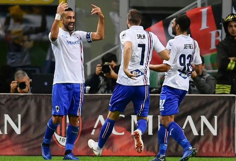 Sampdoria's Fabio Quagliarella (L) has scored five goals in his last four matches.