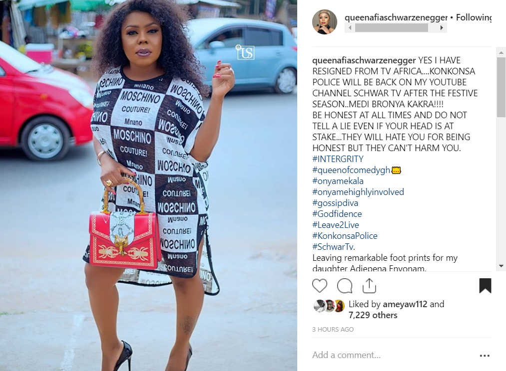 Afia Schwarzenegger Instagram post