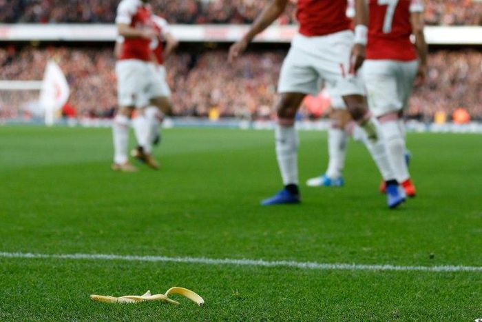 A banana skin was thrown onto the pitch at the Emirates after Arsenal's Pierre-Emerick Aubameyang scored against Tottenham