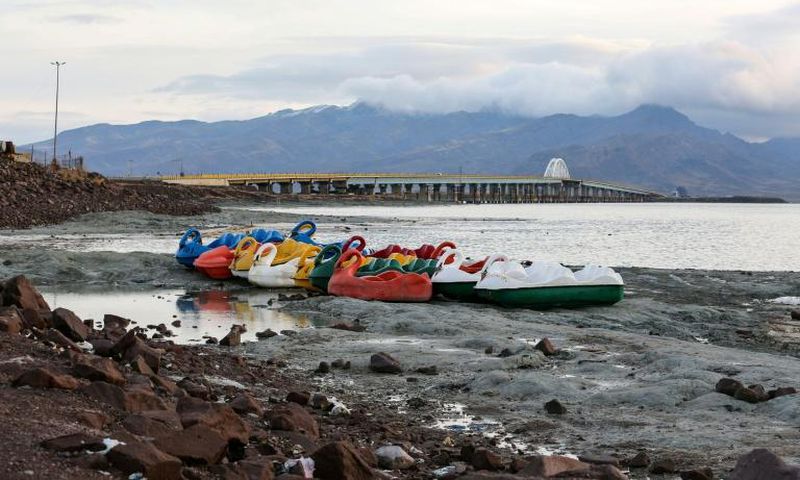 Lake Urmia, pictured on December 8, 2018, has been shrinking since 1995