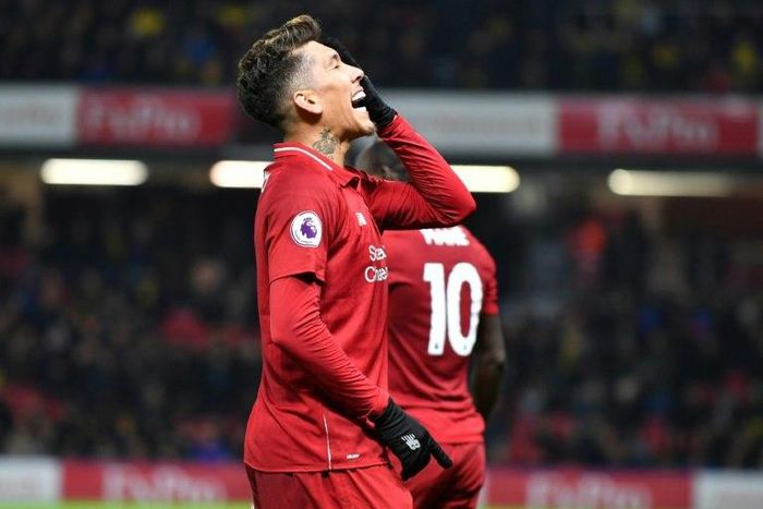 Liverpool's Roberto Firmino celebrates his goal against Watford