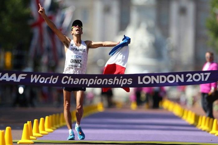 France's Yohann Diniz wins the men's 50km walk at the 2017 IAAF World Championships on The Mall in central London on August 13, 2017