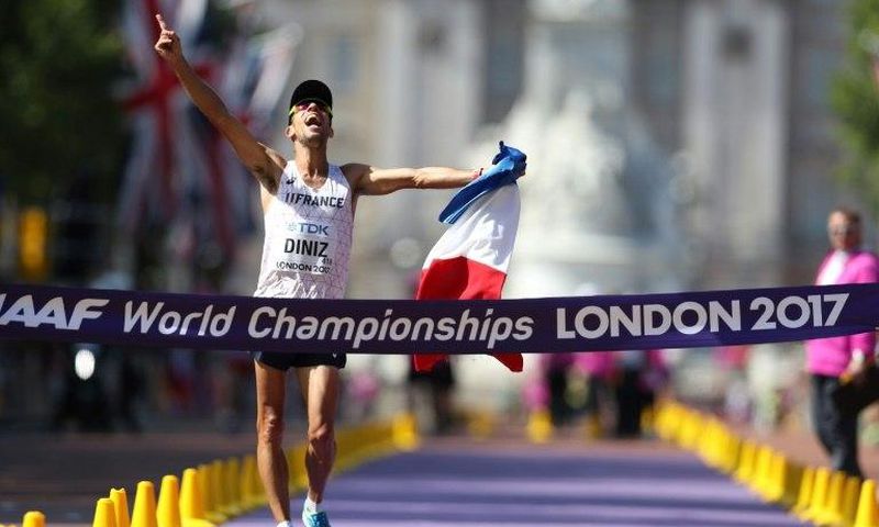 France's Yohann Diniz wins the men's 50km walk at the 2017 IAAF World Championships on The Mall in central London on August 13, 2017