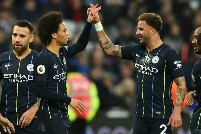 Leroy Sane celebrated with Kyle Walker as Manchester City routed West Ham