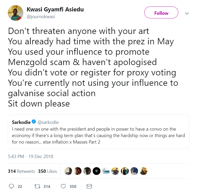 Sarkodie Twitter Comment